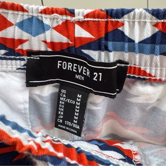 Forever 21 Men's Tribal Pattern Swim Shorts - Red and Blue - Picture 7 of 7